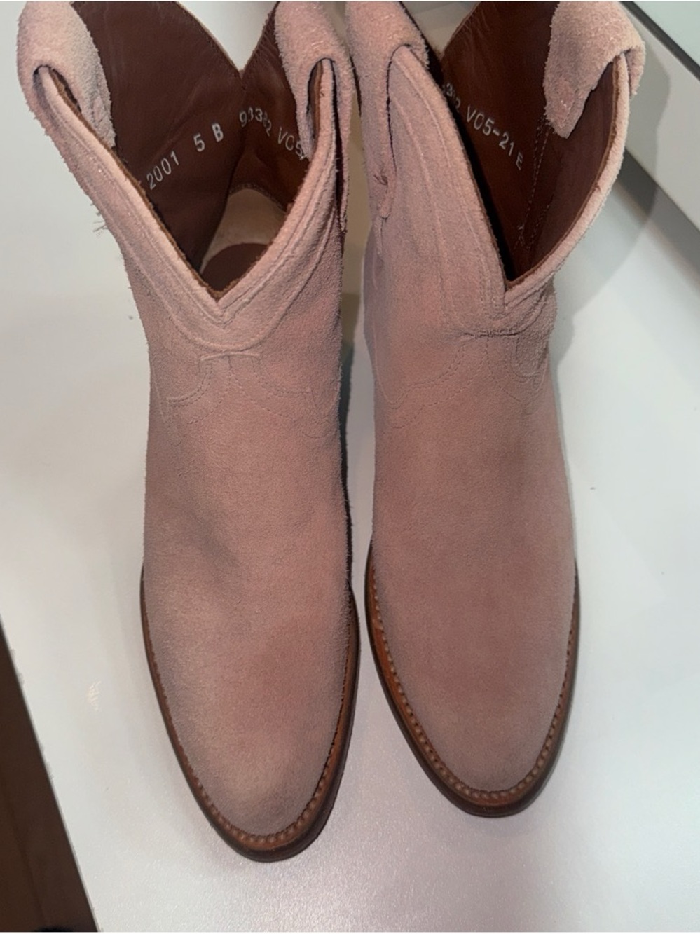Tecovas Blush Pink Suede Western Ankle Booties